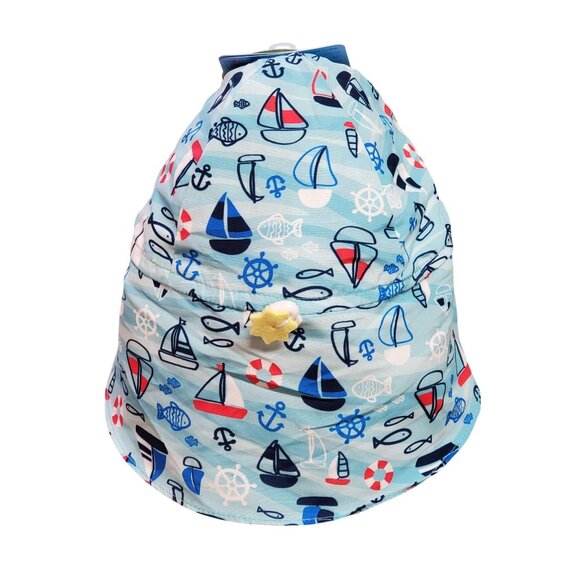 I Play Baby Sun Protection Hat 9–18 Months Blue Sailboat Print UPF 50+ - Picture 2 of 9
